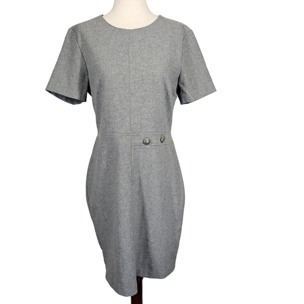 Banana Republic Dress Womens 8 Gray Tweed Herringbone Sheath Short Sleeve Work